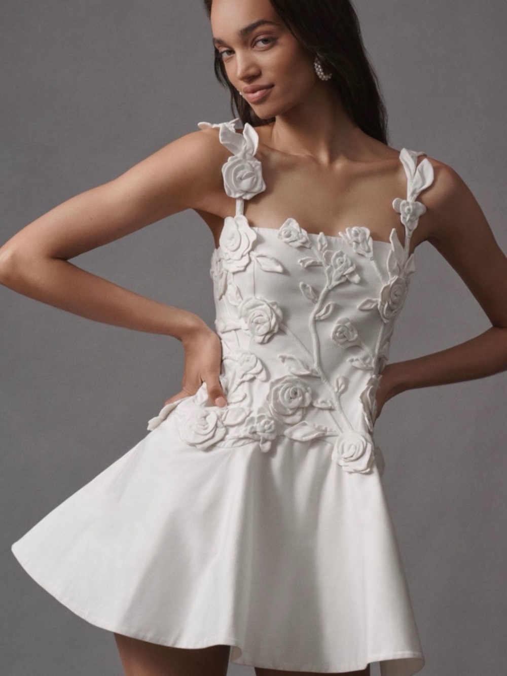 BHLDN White Floral Appliqué Mini Dress